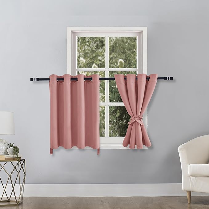 Hiasan RV Blackout Curtains for Bedroom, 52 x 30 Inches Long - Thermal Insulated & Energy Saving Window Curtains for Living Room, 2 Drape Panels Sewn with Tiebacks, Dusty Rose - Image 8