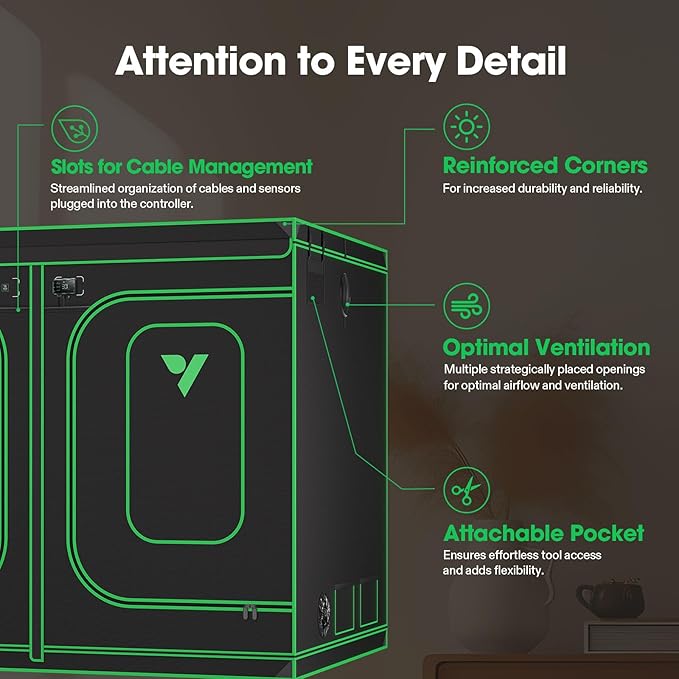 VIVOSUN P888 96"×96"×80" PRO Grow Tent and AeroStream H19 Intelligent Environmental 19L Humidifier with Temp & Humidity Probe, Top Control Panel, Smart Remote Control, Designed Specifically for Use wi - Image 5
