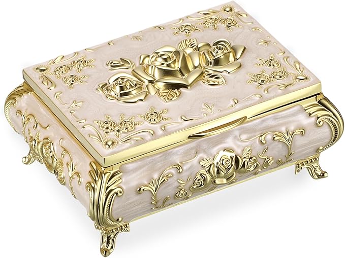 Hipiwe Vintage Jewelry Box Metal Trinket Chest Treasure Display Case for Rings Earrings Organizer Rectangular Decorative Keepsake Storage Box, Small by Hipiwe