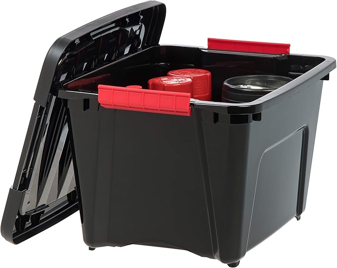 IRIS USA 19 QT Plastic Storage Box with Lid and Latches - 6 Pack - BPA-Free, Garage Organizing Solution, Durable Nestable Stackable Containers, Secure Pull Handle - Black - Image 6
