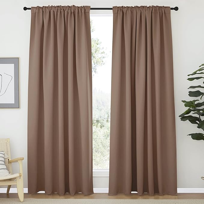 NICETOWN Blackout Curtain Panels Window Draperies - (Cappuccino Color) 62x72 inch, 2 Pieces, Insulating Room Darkening Blackout Drapes for Bedroom, Privacy Doorway Curtain for Door - Image 2