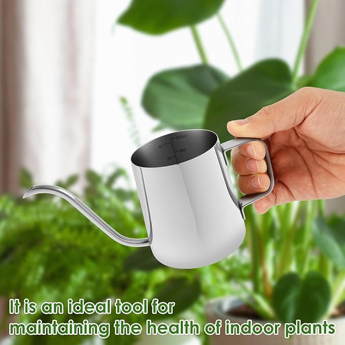 12oz/350ml Stainless Steel Plant Watering Pot,Small Watering Can for Indoor Plants,Mini Watering Can with Long Mouth & Ergonomic Handle for Indoor House Plants Flower Bonsai Outdoor Garden(Silvery) - Image 6