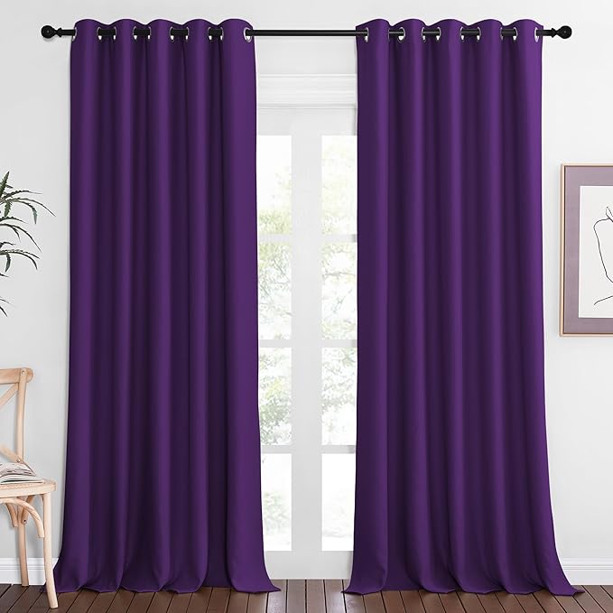 NICETOWN Blackout Curtain Drape for Bedroom - Light Reducing Thermal Insulated Solid Grommet Room Darkening Window Curtain 90 inches Long for Living Room (Royal Purple, 1 Piece, W66 x L90) by NICETOWN