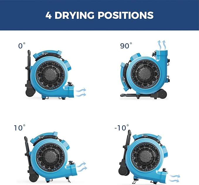 ALORAIR 4000 CFM Air Mover Blower Fan for Industrial, Floor Drying Fan, Carpet Dryer - Timer, Handle Wheelkit, Carpet Buckles, Stackable, for Water Damage Restoration and Plumbing - GE4000HTC - Image 4