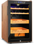 Electric Cooler Cabinet 70L with Temperature and Humidity Control, Leather Finish, Spanish Cedar Wood Shelves and Safety Lock (500 Counts Capacity), Gift for Men by FoMup
