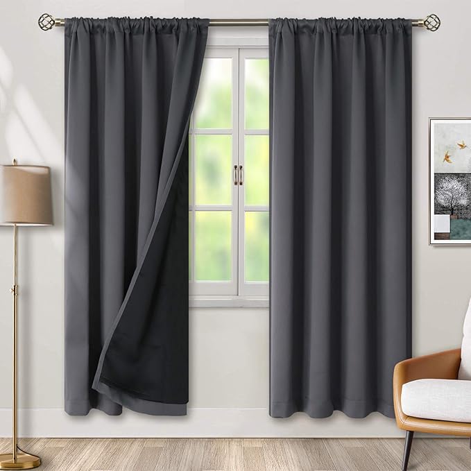 BGment Thermal Insulated 100% Blackout Curtains for Bedroom with Black Liner, Double Layer Full Room Darkening Noise Reducing Rod Pocket Curtain (42 x 72 Inch, Dark Grey, 2 Panels) by BGment