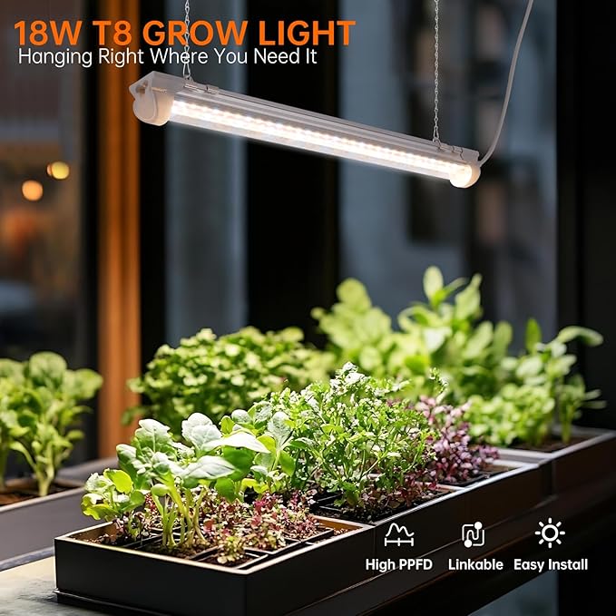 Bstrip T8 Grow Light, 1.4FT 36W (2 x 18W) Plant Lights for Indoor Growing with Timer, Full Spectrum with 660nm Red LEDs, 3467K, Ideal for Indoor Plants, Greenhouse, Seeding, Linkable Design, 2-Pack - Image 3