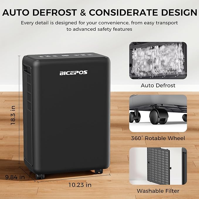 2000 Sq.Ft Dehumidifier for Basement, 30 Pints Portable Dehumidifier for Home with Drain Hose, 0.52 Gal Water Tank, Intelligent Humidity Control Auto Shut Off for Bathroom, Laundry, RV, Office - Image 8