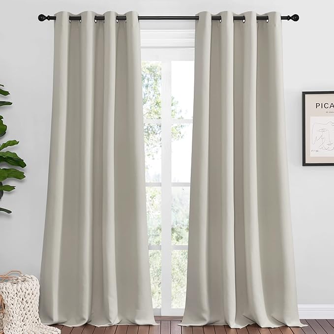 NICETOWN Natural Room Darkening Curtains 102" Long for Boho Farmhouse Home Decoration, 55" Wide, Set of 2, Window Treatment Total Privacy Drape Panels for Bedroom Living Room by NICETOWN