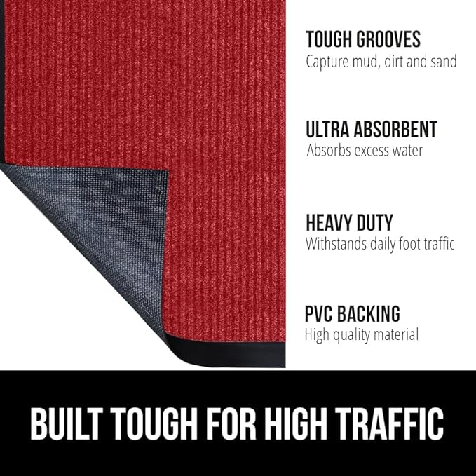 GORILLA GRIP Waterproof Traffic Guard Door Mat, 72x48, Heavy Duty Entryway Mats, Strong Backing Commercial Utility Rugs for Office Hallway, Garage Floor and Home, Low Profile Carpet Runner, Red - Image 2