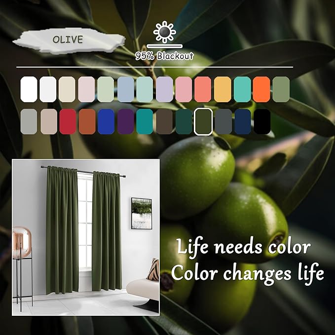 DONREN Olive Green Blackout Curtains 48 Inch Length 2 Panels Set - Rod Pocket Room Darkening Thermal Insulated Curtains & Drapes for Boys Bedroom/Cabin/Loft,W52 x L48 Inches Long - Image 4