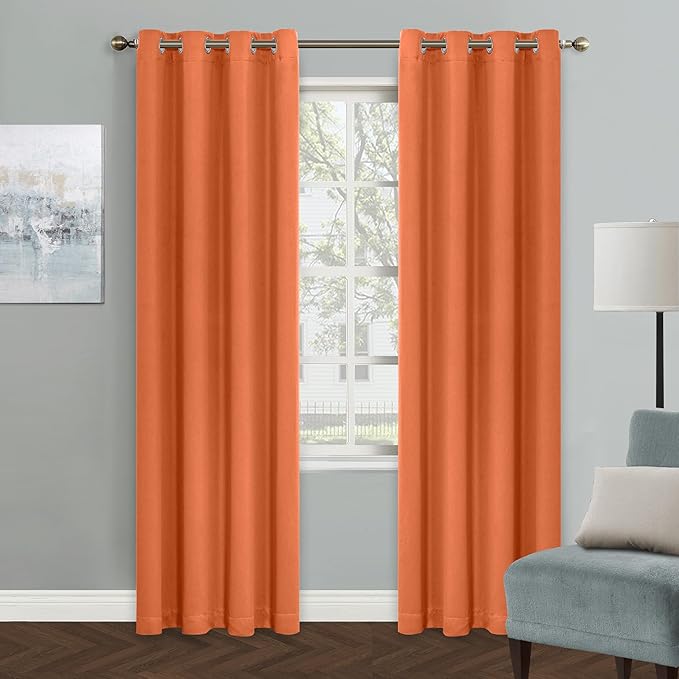 MYSKY HOME Orange Blackout Curtain for Bedroom, Single Panel Curtains for Living Room 80 Inch Long Curtains Grommet Thermal Insulated Room Darkening Curtain 1 Curtain Panel 52 x 80 Inch Burnt Orange by MYSKYHOME