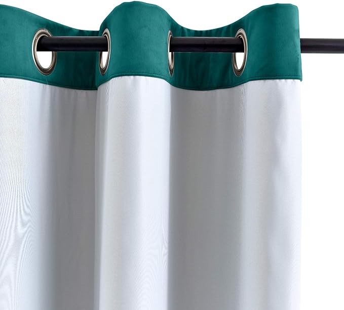 ChadMade Blackout Lined Premium Velvet Curtain Everlade Teal 50Wx84L Inch (1 Panel), Eyelet Grommet for Livingroom Bedroom Theater Studio, Leon Collection - Image 3