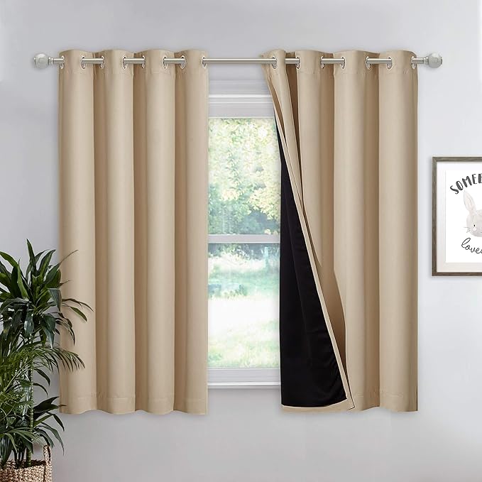 NICETOWN Cold Blocking Curtains, Bedroom Full Blackout Curtain Panel, Great Job for Blocking Light, Complete Blackout Drapery with Black Liner for Night Shift (Biscotti Beige, 1 Panel, 52 by 54-inch) by NICETOWN