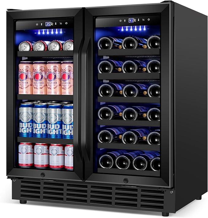 30 Inch Wine and Beverage Refrigerator, Upgrade Dual Zone Wine Cooler, 30'' Wine beverage Fridge Built in or Freestanding Under Counter Large Capacity Glass Door Advanced Cooling System,Black by Velieta-SpecialistinFridge