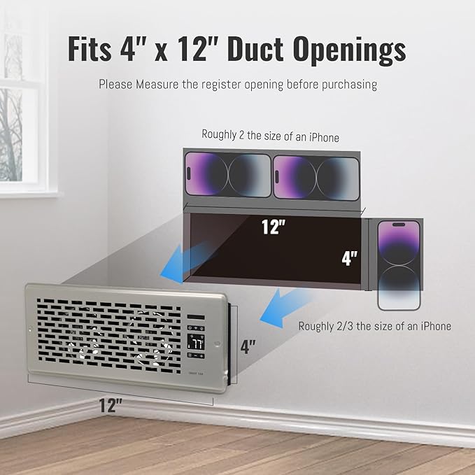 Register Booster Fan for 4" x 12" Register Holes, Quiet Vent Fan Booster with Intelligent Thermostat, Improves Heating Cooling, App Control, 10-Speeds, Manhattan Smart Register Vent, SN - Image 3