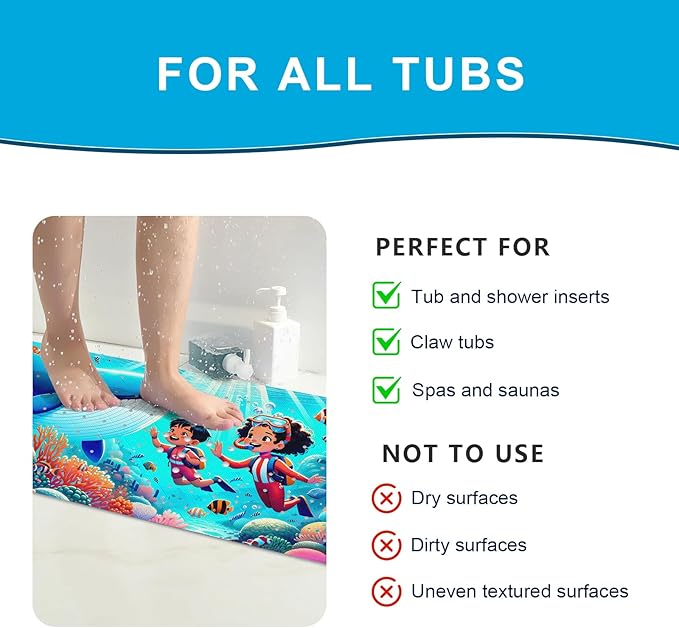 XIYUNTE Baby Bath Mat for Tub Non Slip Kids Bath Mat - 40''x16'' Extra Long Cartoon Coral Baby Bath Tub Mat Eco-Friendly Toddler Bath Mats with Suction Cups & Drain Holes Easy to Clean & Easy Drying - Image 7