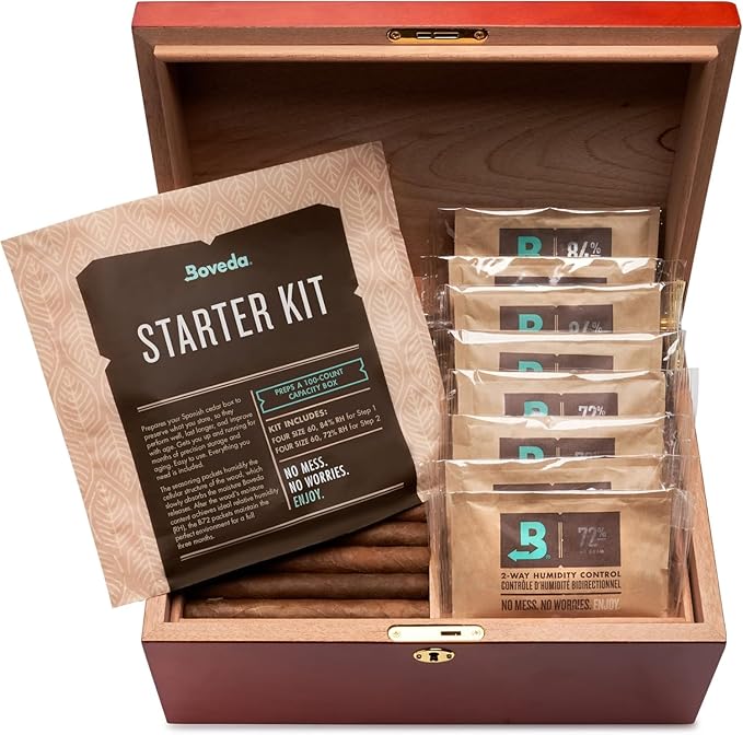 Boveda Starter Kit Bundle: Season a Wood Storage Box Plus Maintain Humidity with 2-Way Humidity Control | Includes (4) Each Size 60 Boveda 84% & 72% | 1-Count - Image 4