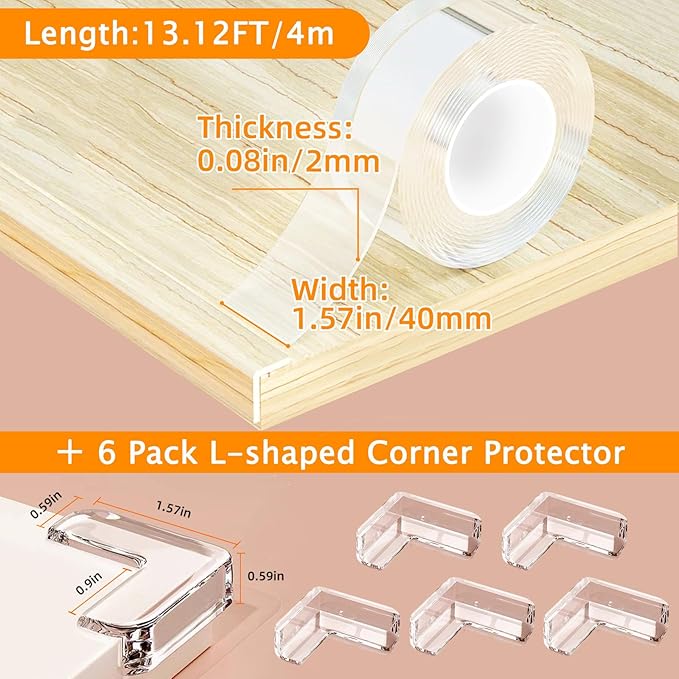 Clear Soft Corner Protectors for Furniture Strip,1.57 in x 13.12 FT Edge Bumper with 6 Corner Guards,Window Edge,Wall Protector,Table Corner Protectors and Fireplace in Family - Image 2