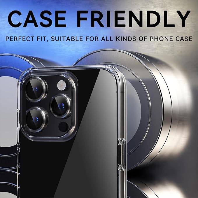 2 Pack Camera Lens Protector for iPhone 16 Pro/iPhone 16 Pro Max,9H Tempered Glass Scratch Resistant Metal Ring Camera Cover,Case Friendly Camera Screen Protector Accessories,Black - Image 3