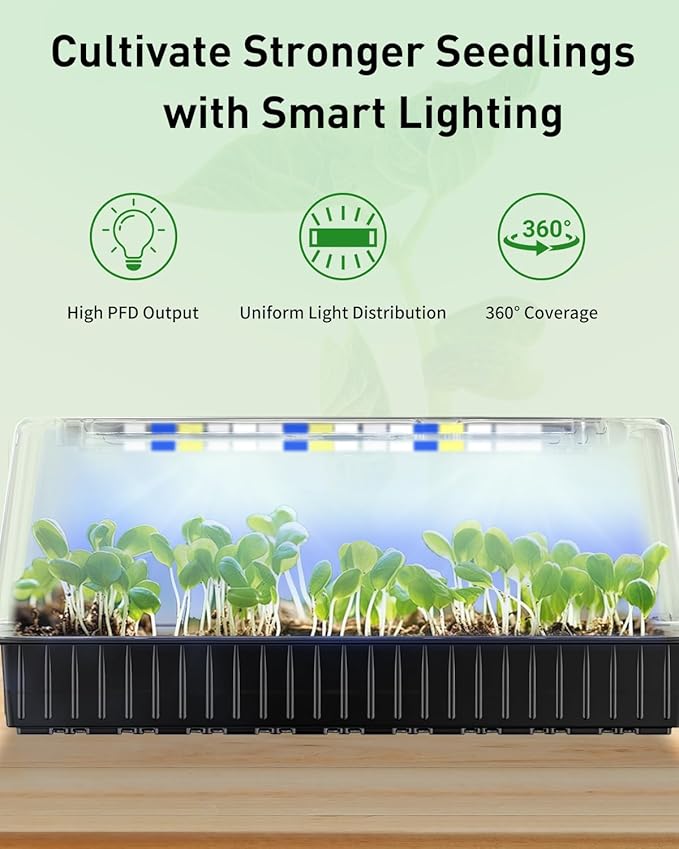 Pawfly 2 Pack Seed Starter Kit, 120 Cells, Seed Starter Trays with Adjustable Grow Light Bars & 4" Humidity Domes, Indoor Seedling Starter Trays, Reusable Plant Germination Trays, Seed Starting Trays - Image 8