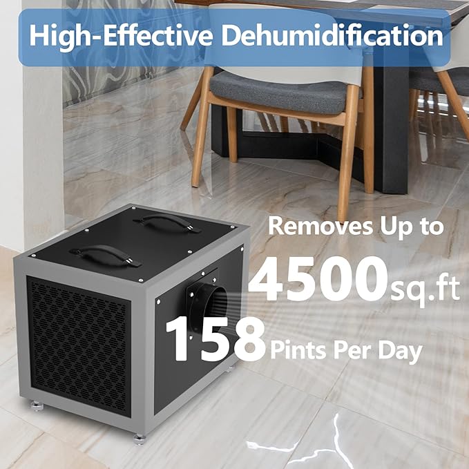 SAHAUHY 158 Pints Commercial Dehumidifier for Basement,Crawl Space,Large Spaces up to 4,500 Sq Ft with Drain Hose,Remote Monitoring,Auto Defrost,Memory Starting,Washable Filter,5 Years Warranty(Black) - Image 2