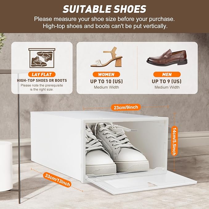 Bitodd 20Pcs Large Plastic Shoe Storage Boxes, Simple Modern Lightweight and Foldable Shoe Organizers, Easy to Access Shoe Horn for Store Flat Casual Footwear and Sneakers - Image 6