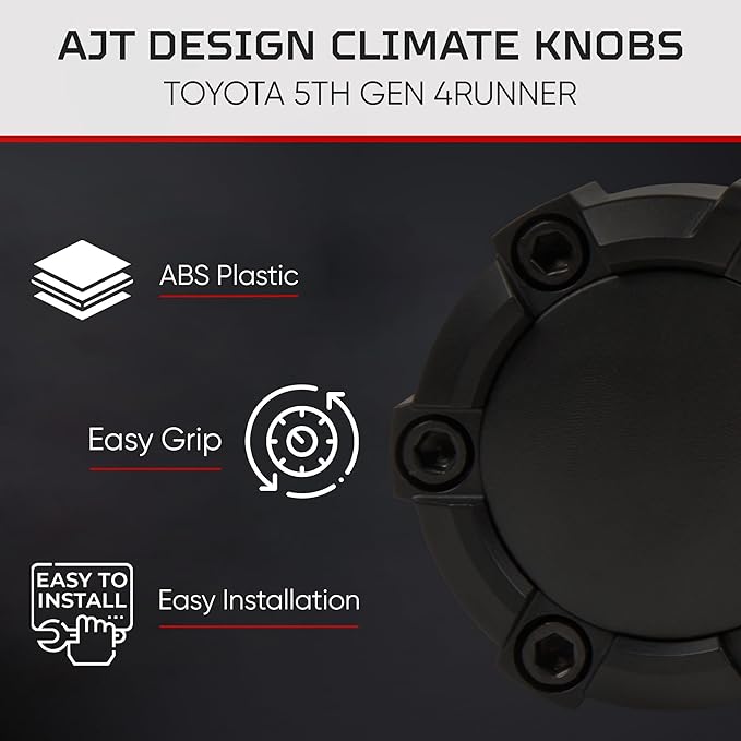 AJT DESIGN Climate Control Knobs for Toyota 4Runner 5th Gen (2010-2024) | Set of 3 Rugged Matte Black Car Ac Knobs | High-Strength ABS Plastic AC Knob Replacement | Easy Installation | Made in USA - Image 4