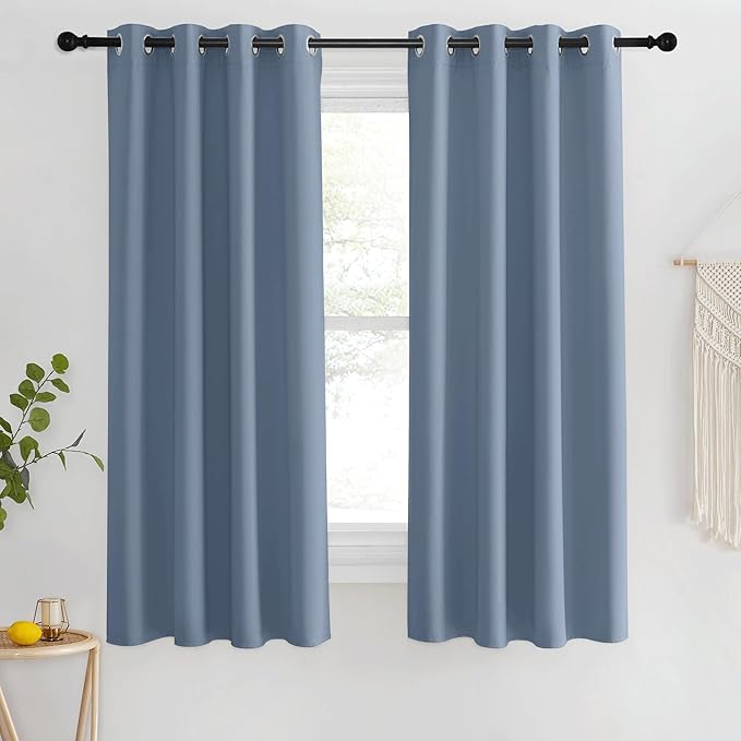 NICETOWN Blackout Stone Blue Curtains 63 inch Length - Window Treatment Energy Saving Thermal Insulated Room Darkening Grommet Drapes for Living Room (1 Panel, W46 x L63) by NICETOWN