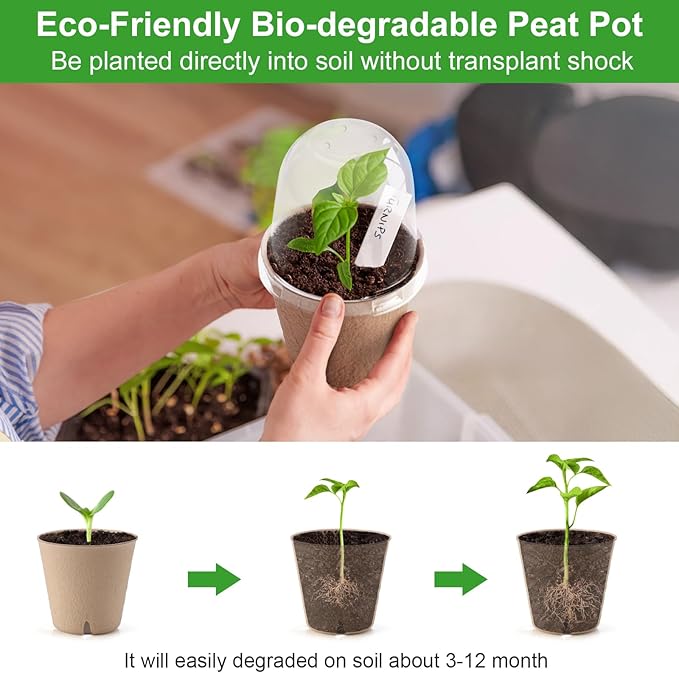 36 Set 3.15 Inch Peat Pots Plant Starters for Seedling with Humidity Dome,Herb Seed Starter Pots Kits, Garden Germination Nursery Pot wit 36 Plant Labels, 2 Transplant Tools. - Image 5