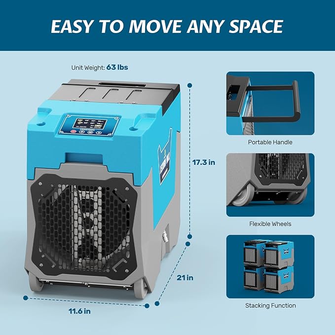 Argendon LGR Commercial Dehumidifier with Pump, 180 Pints Dehumidifiers for Crawl Space, Basements, Large Space, Water Damage Unit, Industrial dehumidifier with Wheels and Handle, 5 Year Warranty - Image 2