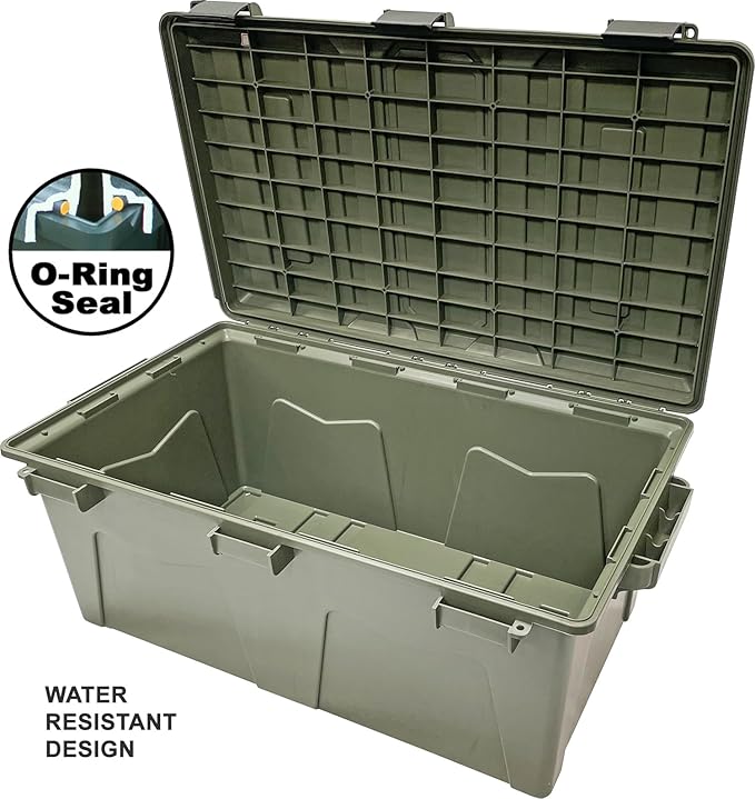 MTM ACRG18 Gear Crate Utility Box, Water Resistant Gear Dry Storage Box for the Field, Lockable Dry Storage Case, 52 Quart, Stackable, Secures Hunting Shooting Gear, 101 Uses, USA Made, Army Green - Image 2