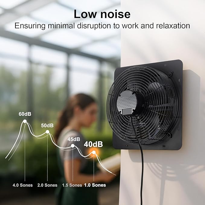 GROWNEER 12 Inch Shutter Exhaust Fan with Temperature Humidity Controller, 1200 CFM Remote Control Vent Fan, 10-Speed Adjustable Wall Mount Attic Fan for Greenhouses Garages Sheds - Image 5