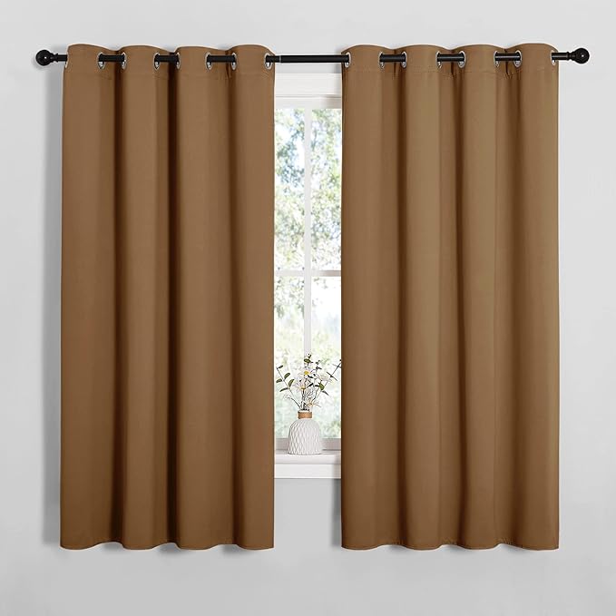NICETOWN Sleek Blackout Curtains 68 inches Length for Windows, Noise Reducing and Block Draft Panels for Door Doorway Laundry Office Luxury Decor Theme (2 Panels, Gold Brown, W55 x L68 -Inch) by NICETOWN