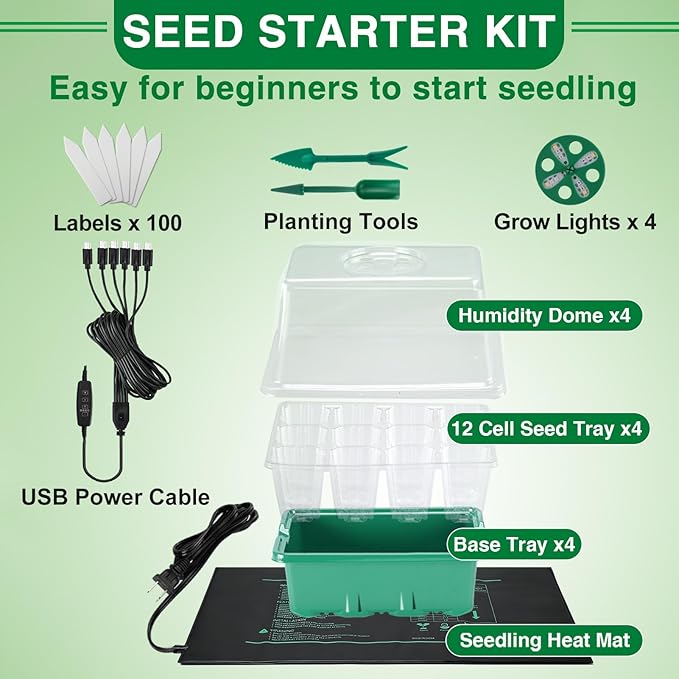 Seed Starter Tray with Grow Light & Heat Mat- 4 Pack 48 Cell Durable Easy Use Seed Starter Kit for Beginners, Thriving Seedling Germination Kit with Humidity Domes for Indoor Plant Growing Propagation - Image 4
