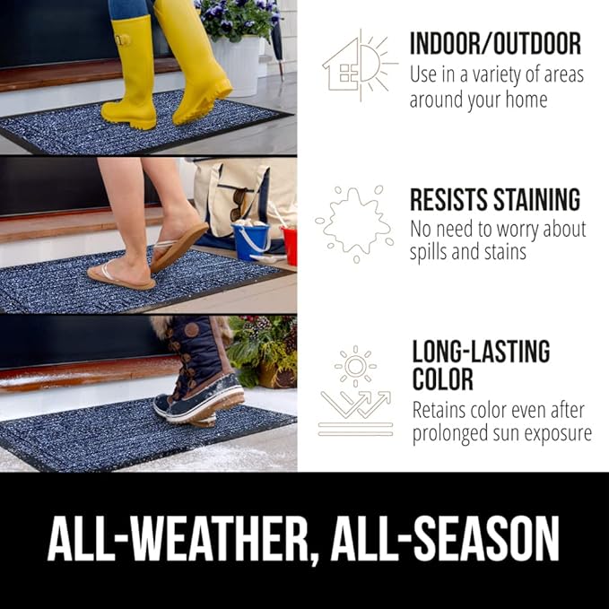 GORILLA GRIP 100% Waterproof All-Season WeatherMax Doormat 35x23, US Designed Natural Rubber, Stain and Fade Resistant, Low Profile Indoor Outdoor Door Mats, Easy Clean Patio Mat, Navy Greek Keys - Image 3