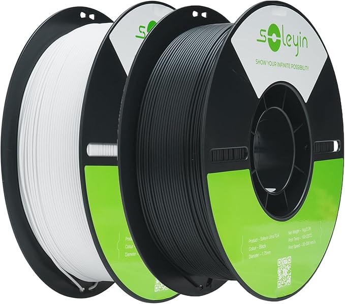Soleyin Ultra PLA Filament 1.75mm PLA 3D Printer Filament High Speed 30-600mm/s Dimensional Accuracy +/- 0.02mm, 2kg Spool (4.4lbs) - Black+White by Skouphy