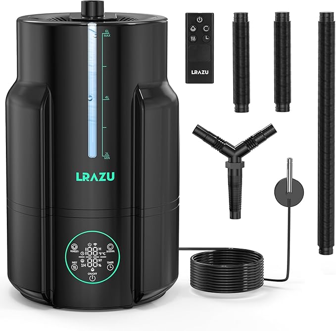 6L/1.59Gal Humidifier for Plants, Reptile Fogger Mister with Precise Temp & Humidity Probe/Expandable Hose, Smart Humidifier for Grow Tent, Mushroom, Houseplants, Reptile Tank 24H Timer by LRAZU
