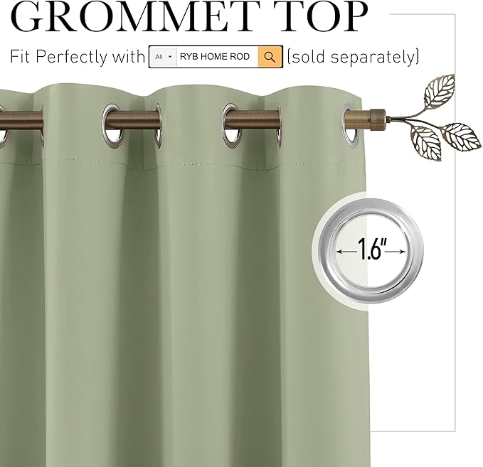 RYB HOME Privacy Curtain for Sliding Glass Door, Light Block Noise Reduce Insulated Curtain Screen Ceiling to Floor for Locker Room Basement Bedroom Closet, 100 inch Wide x 84 inch Long, Sage Green - Image 2