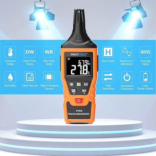 Protmex PT618 Temperature Humidity Meter, Thermometer Hygrometer Monitor with Ambient, Dew Point, Wet Bulb for Indoor/Outdoor MIN, MAX, Data Hold, LCD Backlight - Image 5