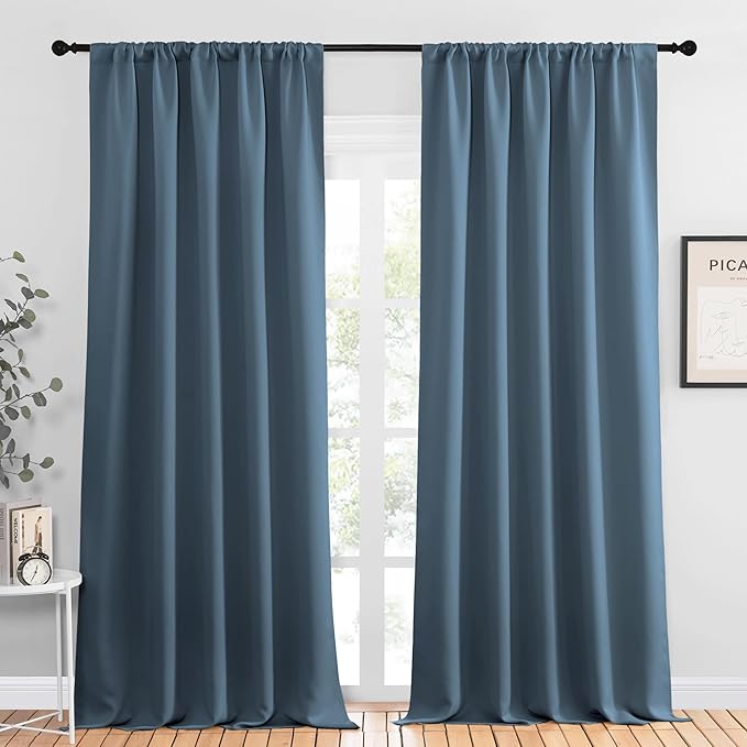 NICETOWN Blackout Curtains for Living Curtains, Smoky Blue, 2 Panels, 52 by 95, Room Darkening Window Curtain Panels, Easy-Care Solid Thermal Insulated Draperies/Drapes for Daughter Room by NICETOWN
