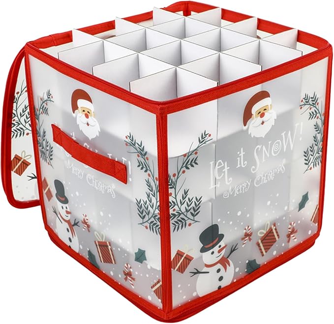 Christmas Bauble and Decoration Storage Cube with Dividers for 64 Balls - Christmas Ornament Storage Box | Folding 4 Layer Holder with DualZipper & Handles | Holiday Decor Organizing Container Bin by Unknown