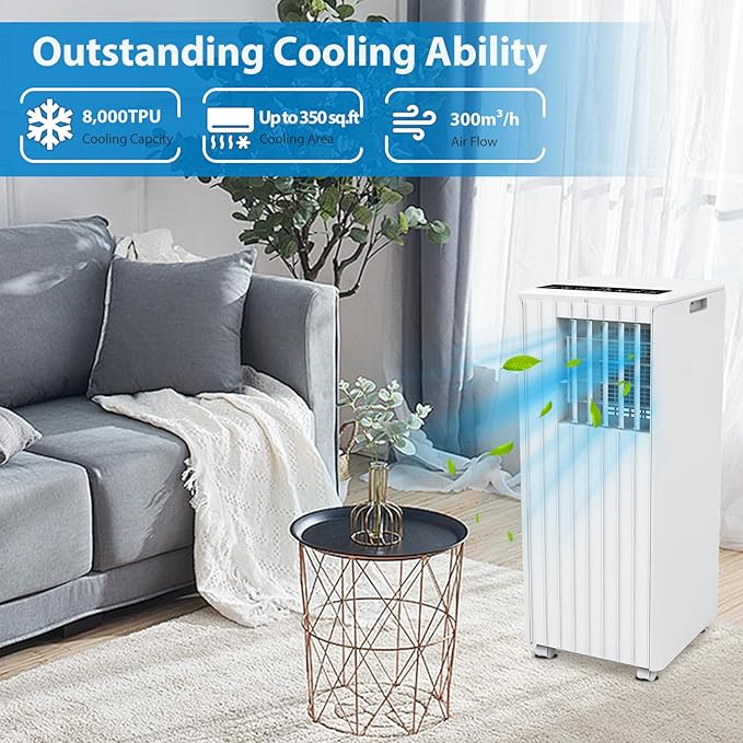 8000 BTUs Portable Air Conditioner with Efficient Cooling, Quiet Portable Cooling AC Up to 350 Sq.Ft. with Dehumidifier, Fan, Sleep Modes, 3-in-1 AC Unit with Remote Control & 24H Timer, White - Image 3