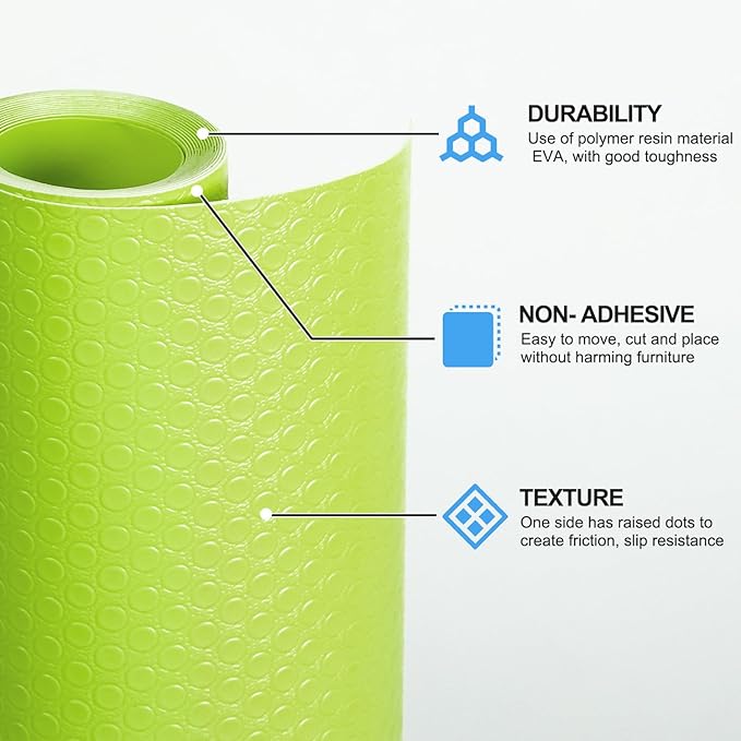 Bloss Shelf Liners, Non Adhesive EVA Drawer Mat Liners Roll for Bathroom, Kitchen, Desks, Deco Shelves 17.7×59 inch-Green - Image 2