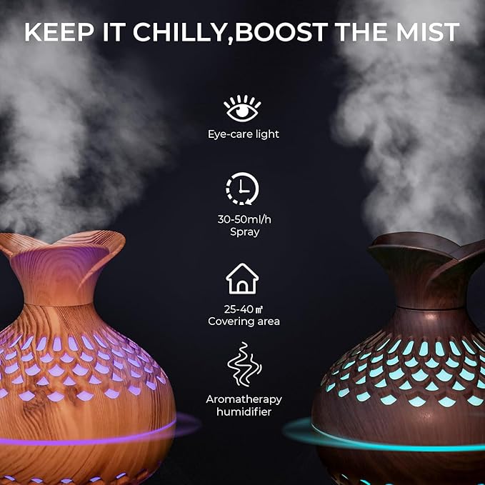 Portable Mini Humidifier, 300ml Wood Grain Vase Small Humidifiers, Quiet Cool Mist Plant Humidification for Bedroom Car, USB Personal Desktop Diffuser for Office - Image 2