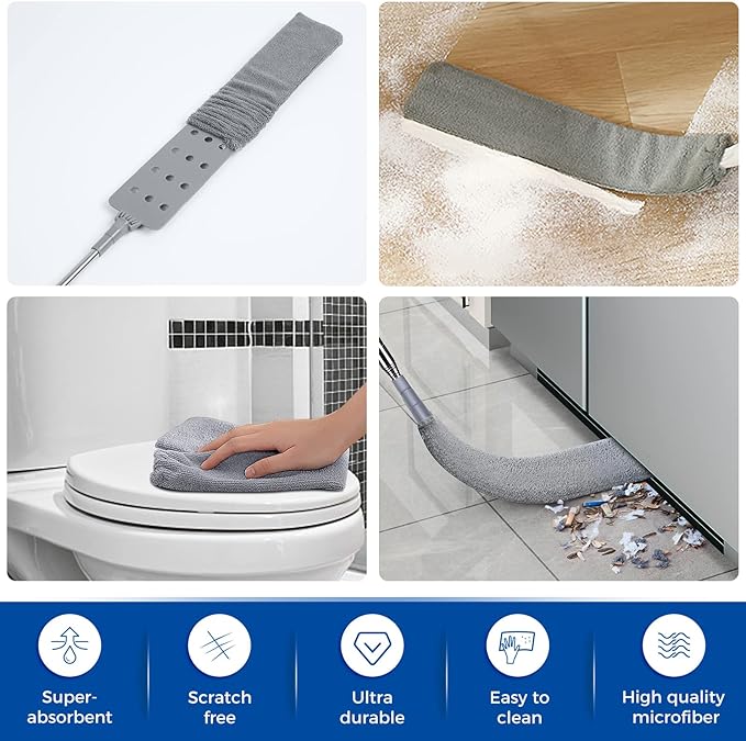 6pcs Dusters Replacement Cloth Retractable Gap Dust Cleaner Cloths, Reusable Microfiber Cloth Cover Washable, Under Furniture Duster Refill for Home Kitchen Household Wall Couch Cleaning Supplies - Image 7