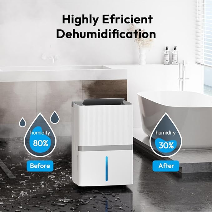 Dehumidifier for Basement, 95 Pint Smart Home Dehumidifier with Drain Hose and 180 OZ Large Water Tank,Up to 5000 Sq. Ft, 24H Timer, Auto Defrost Function,Low Noise,Energy Saving - Image 5