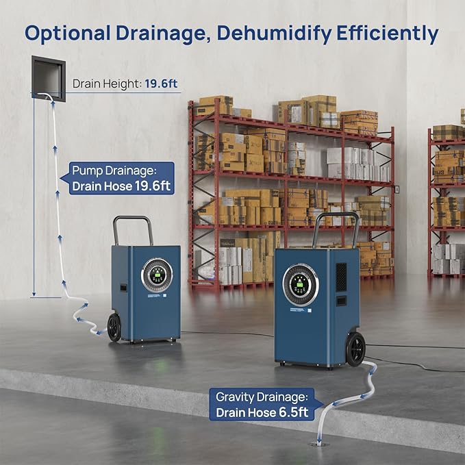 ARGENDON Commercial Dehumidifier with Pump for Basement, 110 Pints Heavy Duty Industrial Dehumidifiers on Wheels with Drain Hose for Water Damage Restoration, Large Room Space, Garage, AUTO Defrost - Image 5