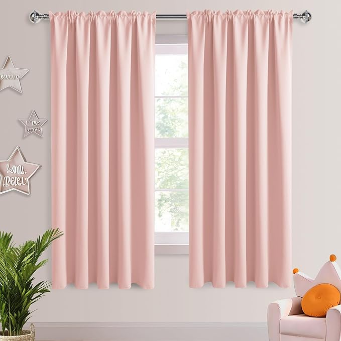 DWCN Blackout Curtains for Living Room Thermal Insulated, Energy Saving & Noise Reducing Bedroom Curtains, Blush Pink, W 70x L 72 Inch, Set of 2 Rod Pocket Curtain Panels by DWCN