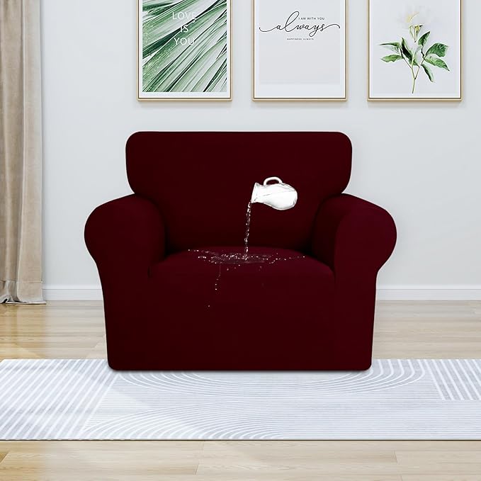 PureFit 100% Dual Waterproof Couch Cover Slipcovers for Couches and Sofas - Stretch Non Slip Fleece Sofa Covers Washable, Leakproof Furniture Protector for Kids, Pets, Dog (Chair, Wine) - Image 2